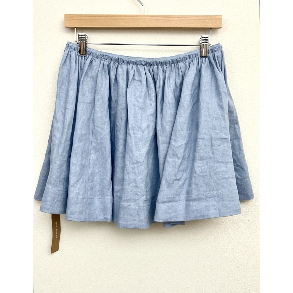 New! REFORMATION 100% Linen Elastic Waist Mini Circle Skirt Light Blue 6 - Picture 3 of 12